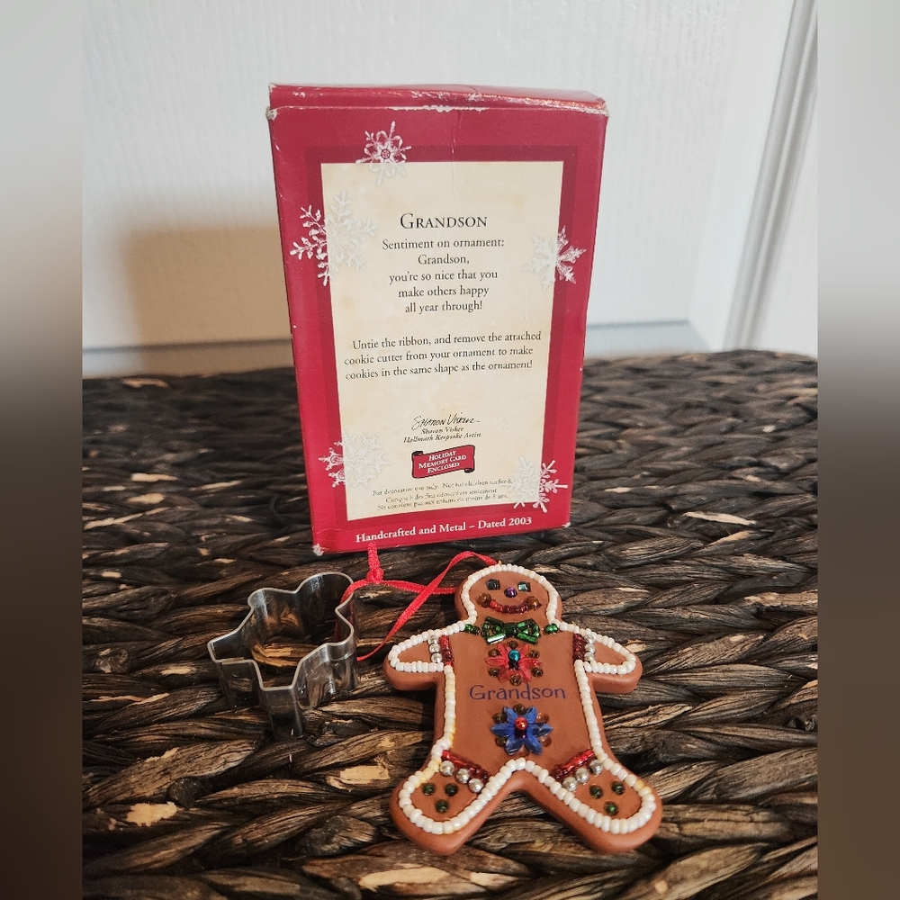 Hallmark Grandson Christmas Ornament 2003 Gingerebread Man with Cookie Cutter
